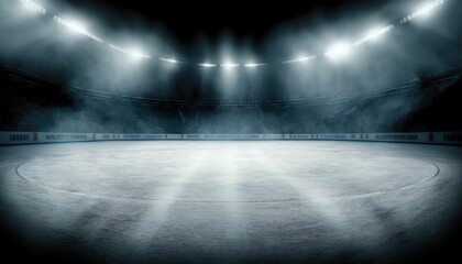 An AI generated illustration of an unoccupied ice hockey arena, ready for the game to be played