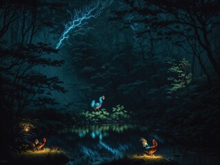 Obraz premium Fantasy night forest bakground