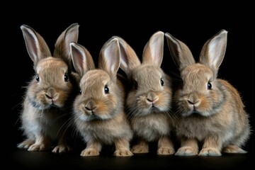 AI generated illustration of a group of baby bunnies on a black background