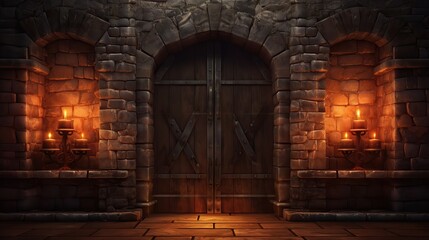 Fototapeta na wymiar Wooden doors in medieval castle