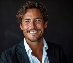 Fototapeta premium Portrait of handsome smiling businessman with suit in professional studio background
