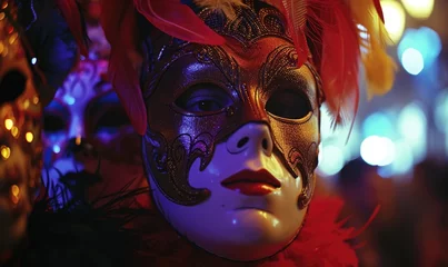 Foto op Plexiglas Venetian carnival mask at night, Venice, Italy. © TheoTheWizard