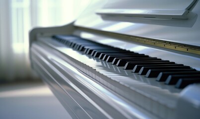 Close up of piano keys in a music studio. Selective focus.