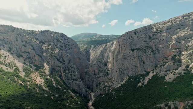 Aerial drone landscape of Gola Di Gorropu canyon