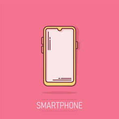 Smartphone blank screen icon in comic style. Mobile phone cartoon