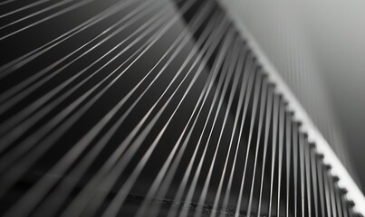 Black and white image of an old piano. Close-up.