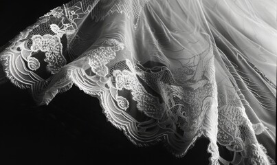 Closeup of beading and sequins on a wedding dress. Wedding dress in the morning sunlight. Close up of wedding dress