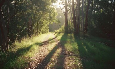 Naklejka premium Sunlight in the morning in the forest, vintage color tone.