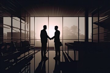 AI generated illustration of two business men shaking hands in the office