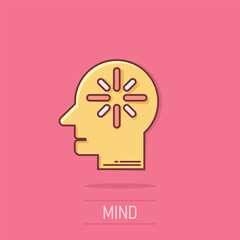 Obraz premium Mind awareness icon in comic style. Idea human cartoon vector illustration on isolated background. Customer brain splash effect business concept.