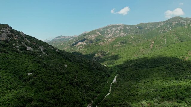 Aerial drone landscape of Gola Di Gorropu canyon