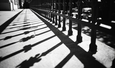 shadow on the concrete floor, black and white photo with copy space Close-up of details in street architecture