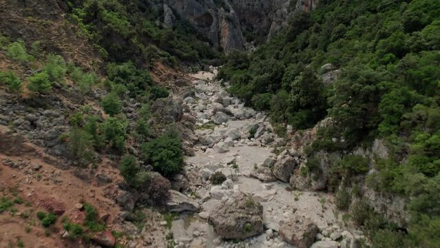 Aerial drone landscape of Gola Di Gorropu canyon