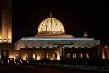 Sultan Qaboos Grand Mosque at night. Muscat. Sultanate of Oman