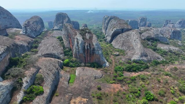 Aerial of the black rocks of Pungo Andongo, Malanje, Angola, Africa