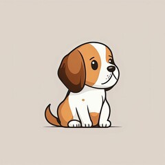AI generated illustration of an isolated cartoon dog in a seated positionon a grey background