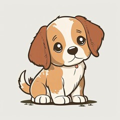 AI generated illustration of an isolated cartoon dog in a seated position on a grey background