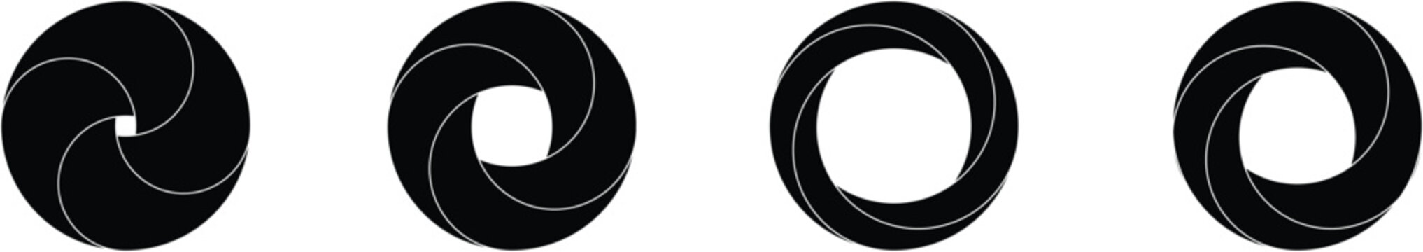 Camera shutter icons set. Camera lens diaphragm. Photo camera icon. Camera photography icons. Lens aperture, photo shutter, photo lens, shutter lens. Vector illustration