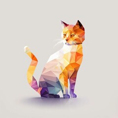 AI generated illustration of a colorful origami cat isolated white on background