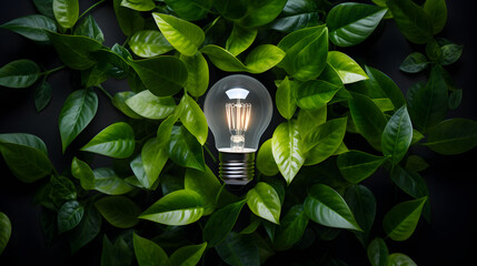 light bulb with green leaf,,
light bulb on green background
