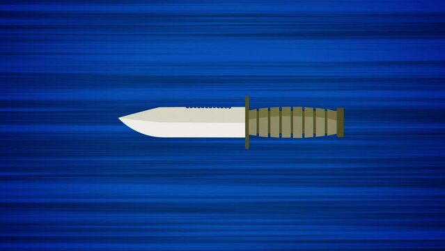 Flying knife on blue background. Animation of flying object. Different versions in my portfolio: red and blue background, another angle and central object. Looped animation
