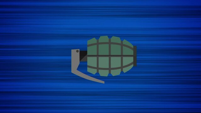Flying grenade on blue background. Animation of flying object. Different versions in my portfolio: red and blue background, another angle and central object. Looped animation