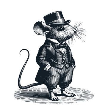 A mouse wearing victorian suit. Vector illustration.
