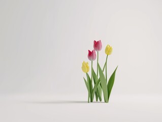 A row of colorful tulips isolated in white. March 8. International Women's Day.