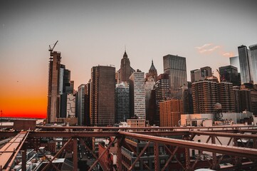 Scenic shot of skyscrapers in New York at sunset
