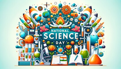 Illustration for india national science day with scientific icons.