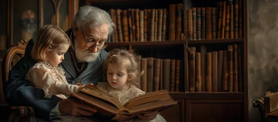 Fotobehang grandfather tells his grandchildren a fairy tale. © ALL YOU NEED studio