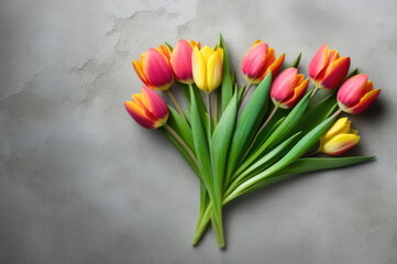Colorful Tulips on Concrete with Space