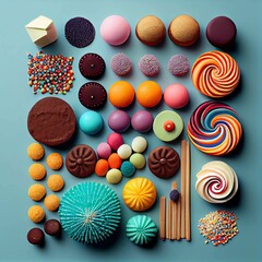 Fototapeta na wymiar AI generated illustration of an assortment of delicious and colorful treats, candies and cakes