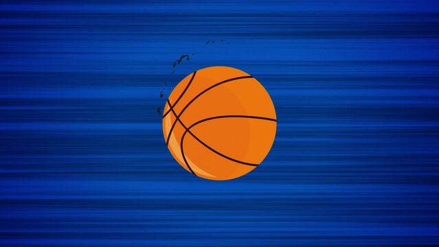 Flying basketball on blue background. Animation of flying object. Different versions in my portfolio: red and blue background, another angle and central object. Looped animation
