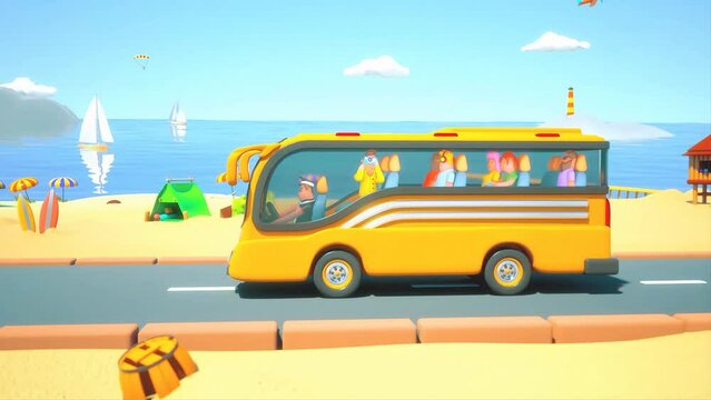 3d Rendered Animated Scene Of Bus Tour Around The World Celebrating World Tourism Day