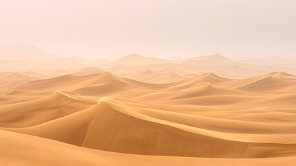 Fototapeta na wymiar A vast desert, with dunes stretching into the horizon as the background, during a scorching midday
