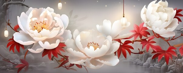 Fototapeta na wymiar Whimsical Elegance Artwork of White Roses in a Beautiful Display