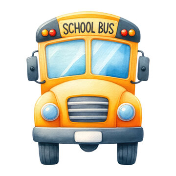 Watercolor school bus. Back-To-School Concept. School elements clipart.