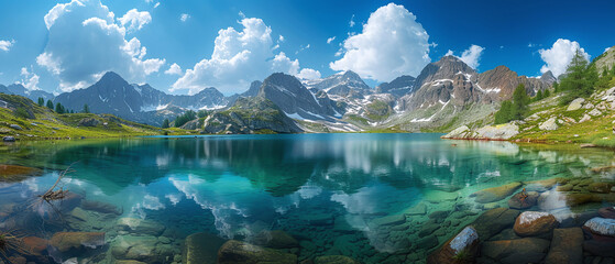 Crystal Clear Lake in Majestic Mountain Landscape