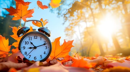 Naklejka na ściany i meble clock, time, autumn, alarm, watch, leaf, hour, fall, 