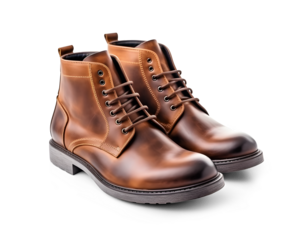 Pair of mens brown leather ankle boots isolated on a white background. Generative AI.