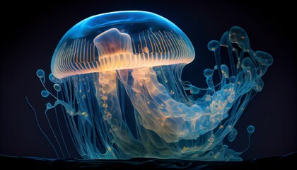 AI generated illustration of a jellyfish floating in a body of water