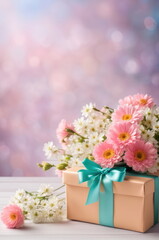 Elegant Gift Box Amidst Soft Pink Flowers