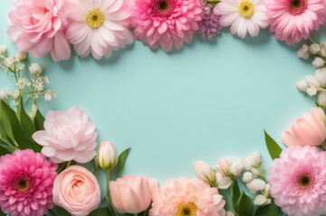 Pastel Flowers on Teal Background