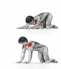 AI generated illustration of a man stretching and exercising on a white background
