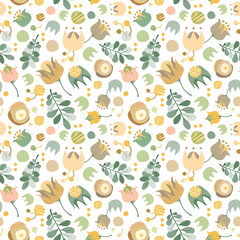 Elegant floral elements in liberty style colors seamless pattern. Attractive texture art for printing on various surfaces (textile, wrapping, packages, apparel, homeware) or usage in graphic design.