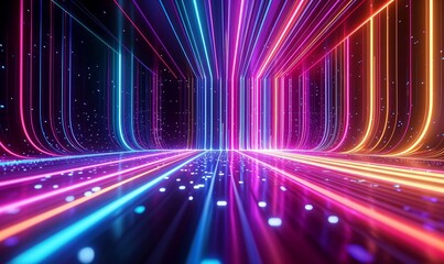 3d render, abstract background, colorful neon lines, digital futuristic wallpaper, Generative AI