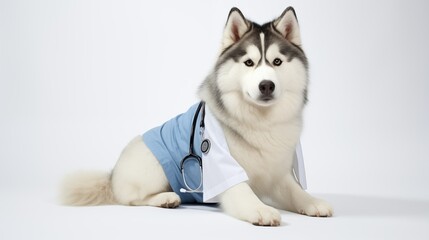 dog, Alaskan Malamute in doctor gown