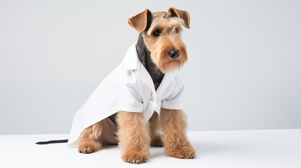 dog, Airedale Terrier in doctor gown