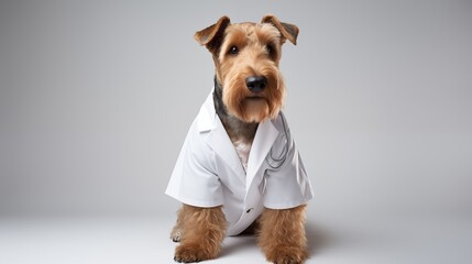 dog, Airedale Terrier in doctor gown